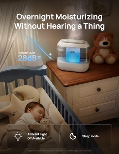 DREO Humidifier for Bedroom Baby, 4L Cool Mist Supersized Humidifiers for Home, 28 dB Quiet Air Humidifier for Room, Oil Diffuser, 36H Runtime, Night Light, Top-Fill, Easy to Clean & Fill, White