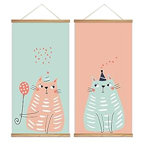 Hanging Poster Cute Cats Theme Wall Decoration for Bedroom Dinning Room Ready to Hang - 18"x36"x2 Panels