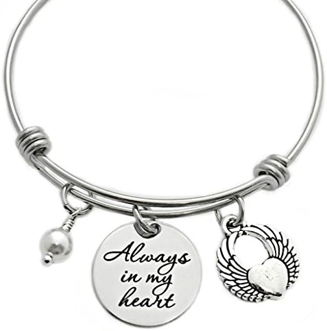 Always In My Heart Memorial Bangle Bracelet - Engraved Jewelry