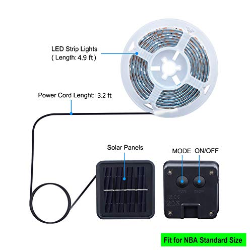 EddHomes LED Basketball Hoop Lighting Swish Rim Light Up Solar Basketball Night Light Basketball Net Accessories Ideal for Playing at Night Outdoors, Fit for NBA Standard Size - 4.9ft - Thumbnail 6