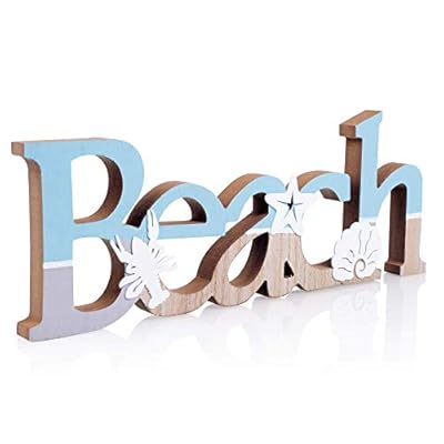 Tide and Tales Free Standing Wooden Beach Sign 15.5" x 6" for Beach House or Coastal Theme Room - Ocean, Shells and Starfish Beach Decorations for Home - Beach Bathroom Decor - Beach Gifts 41XTKAB138L. SS400