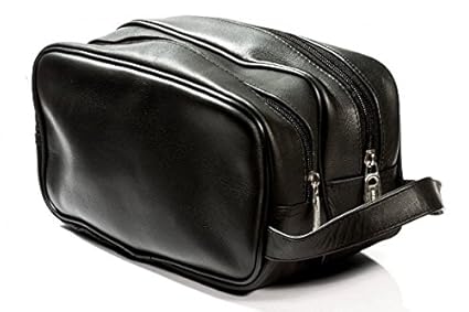 Bilson Kulturbeutel Herren Leder schwarz mit Doppeltasche - Hochwertige Kulturtasche Herren aus echtem, glatten Nappaleder * 