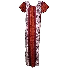 Mogul Interior Women's Nightdress Soft Caftan Cotton Printed Maxi Dress Nightgown L