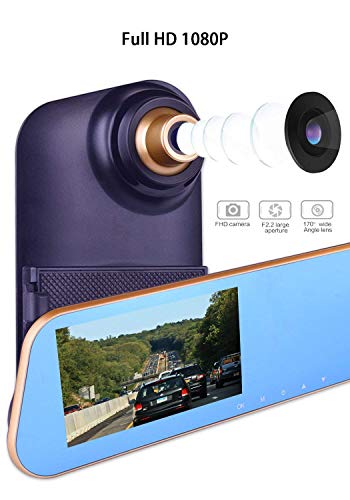 TENNBOO Mount Front and Rear Dash Cam with 4.3" Full HD 1080P Mirror Screen,170°Wide Angle Dual Lens Car DVR and 140°Water-Proof Back Camera,8GB Micro SD Card Included (Black)