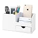 KINGFOM Desk Organizer Office Supplies Caddy Pu Leather Multi-function Storage Box Pen/Pencil,Cell phone, Business Name Cards Remote Control Holder with Small Drawer White