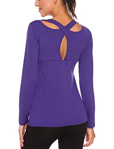 Women's Long Sleeve Yoga Shirts Workout Tops Actives Breathable Cross Back T-Shirt Yoga Tops