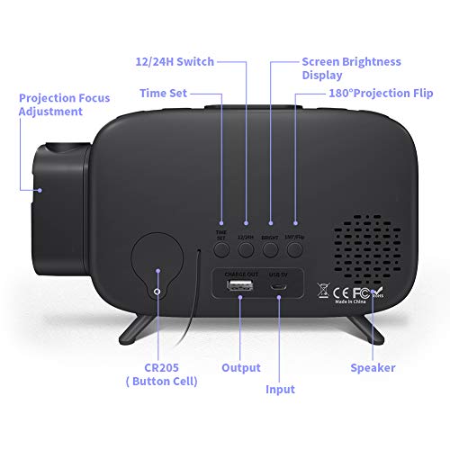 ELEHOT Projection Alarm Clock Large Digital Light and LED Display USB Port for Charging with FM Radio Alarm&Snooze