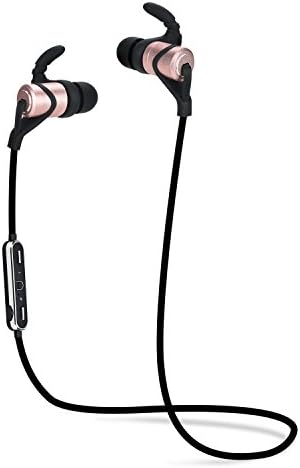 Bluetooth Earbuds Sport Headsets Metal Headphones Wireless Earpieces with Magnetic Earbuds Sweatproof Headphones Gym Running (Rose gold)