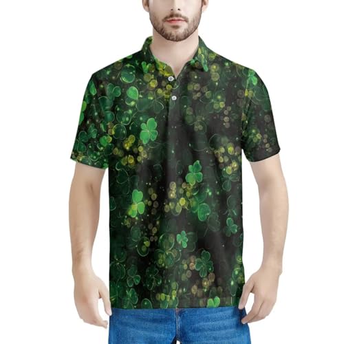 HUGS IDEA Green Shamrock Mens Shirt Short Sleeve