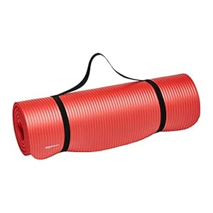 Amazon Basics 13mm Extra Thick NBR Yoga and Exercise Mat with Carrying Strap, Red