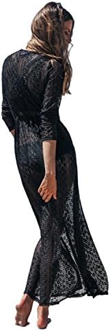 Women's Fashion Beach Cover Up, Bodycon Sleeves Chiffon Lace Robe Kimono Cardigans (One size, Black)