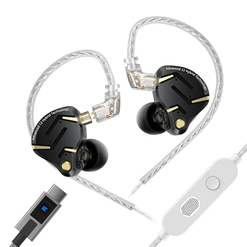 Yinyoo KZ ZS12 Pro 2, Gaming Headphones, USB C Wired Headphones, IEM Gaming Hybrid 1DD + 5BA, Earphones with Microphone 4 EQ Modes, In Ear Monitor for FPS Gamers