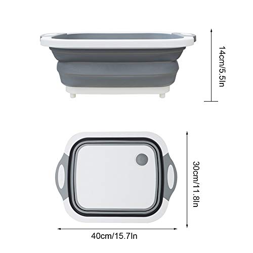 MFTEK Foldable Multifunction Chopping Board, Collapsible Dish Tub Basin Cutting Board Colander, Vegetable Fruit Wash and Drain Sink Storage Basket, Space Saving for Kitchen Home