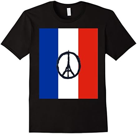 Men's EIFFEL TOWER FRANCE FLAG SHIRT Red White Blue French T-Shirt Medium Black
