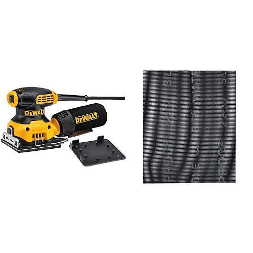 DEWALT DWE6411 1/4 Sheet Orbital Finish Sander with DEWALT DWAM4323 120 Grit Mesh Sheet (5 Sheets), 1/4"
