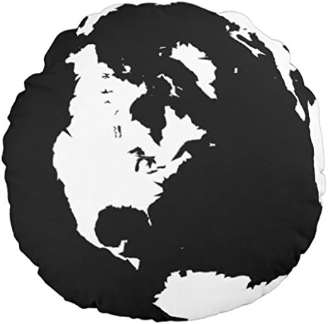 Seemuch 100% Cotton B&amp;W World Globe Roun Printed on Round Throw Pillow Cover (16 x 16inches)
