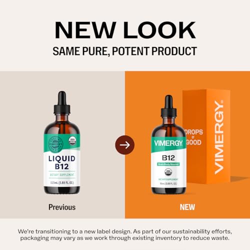 Vimergy USDA Organic Liquid Vitamin B12 Supplement 2500 mcg, Methylcobalamin & Adenosylcobalamin – Energy Support, Vegan, Non-GMO B12 Vitamins for Women & Men 115 Serving (115 mL)