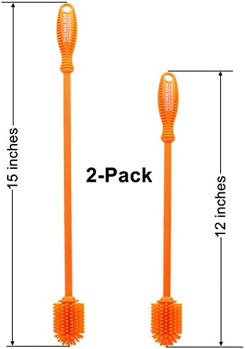 Silicone Bottle Brush with Long Handle - Silicone Kitchen Cleaner which are Certified by FDA & Baby Food - Water Bottle Brush Works Well for Water Bottles,Baby Bottles,Long Necked Bottles(Orange)
