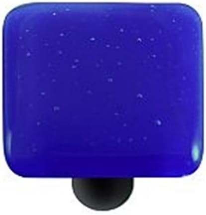 Hot Knobs HK1030-KB Deep Cobalt Blue Square Glass Cabinet Knob - Black Post