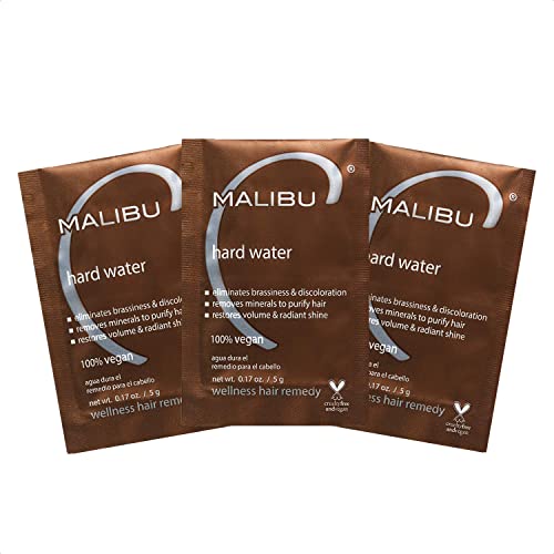 Malibu C Hard Water Wellness Hair Remedy (3 Packets) - Removes Hard Water Deposits & Impurities from Hair - Contains Vitamin C Complex for Hair Shine + Vibrancy