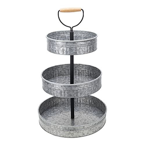 Vipush Farmhouse Metal Tiered Tray, Rustic Galvanized 3 Tiered Serving