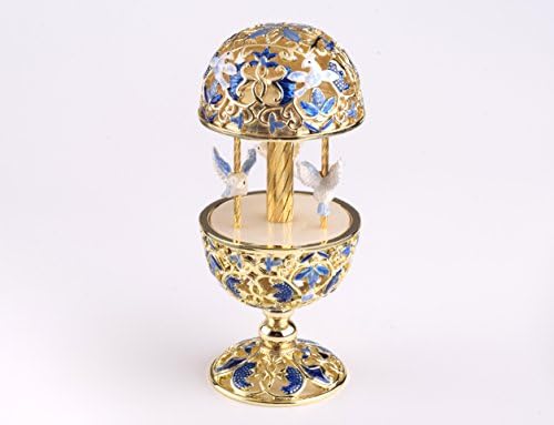 Keren Kopal Blue Faberge Egg with Doves Trinket Box Collectors Egg Decorated with Swarovski Crystals Easter Egg