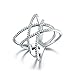 Redbarry 18k Platinum Plated Double Cross X Shape Micro CZ Paved Party Rings, Size 8