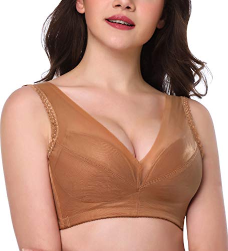 HANSCA Women's Push Up Wirefree Bra Lightly Padded Full Cup Cleavage Bra Plus Size Comfort (Pecan, 36C) - Thumbnail 2