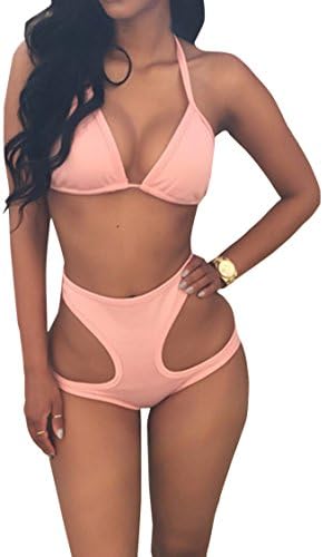 SEXYARN Women's Sexy Halter Neck Swimsuit Cut-out High Waisted Retro Bikini Set