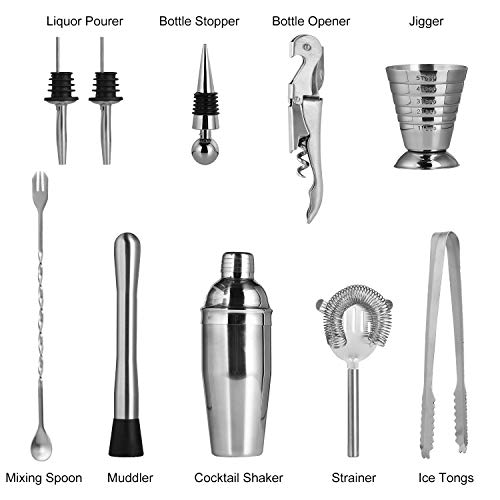 VECELO Cocktail Set, 10 Teiliges Cocktail Shaker Set 750ML/550ML Cocktail-Set Edelstahl - Deutsches Cocktail Rezepte… – Bild 3