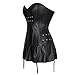 Women's PU Faux Leather Steampunk Corset Bustier Garter Lingerie Clubwear Medium Black with Silver eyelets, Silver zipper