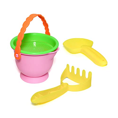 zoordo Beach Toys, Sand Basics Set for Kids- Including Bucket, Sifter, Rake, Shovel and Mesh Bag, Multicolor Outdoor Summer Play Toys - Thumbnail 3
