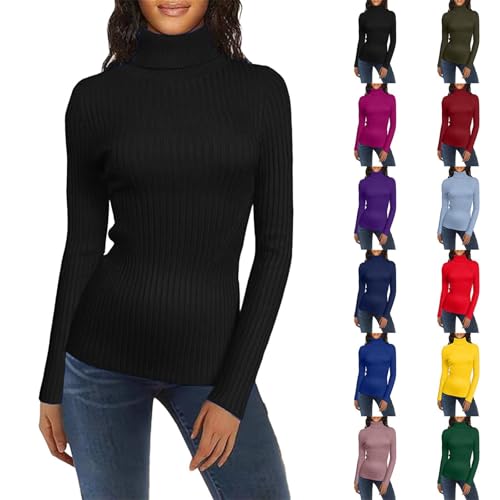 Ladies Jumpers, Jumpers for Women UK Lightweight Long Sleeve Knitted Pullover Classic Elegant Casual Half Turtleneck Comfy Sweater M Black