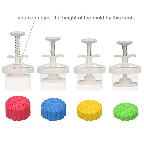 100g 5 Stamps Cookie Stamps Moon Cake Mold, Thickness Adjustable Christmas Cookie Press DIY Decoration Hand Press Cutter Cake Mold