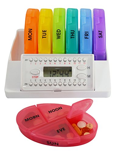 e-Pill Pill Rack 7 Day x 4 Weekly Pill Box Organizer Pill Case System for Medications, Supplements, and Vitamins. Pill Alarm Timer Included.