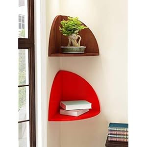 Home Sparkle Set of 2 Corner Shelves (Brown and Red) (Sh1383)