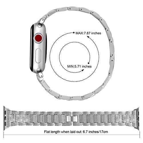 hooroor Bling Bands Compatible Apple Watch Band 42mm 44mm iWatch Series 4 3 2 1 for Women Men, Diamond Rhinestone Stainless Steel Metal Replacement Accessories Wristband Strap, Silver