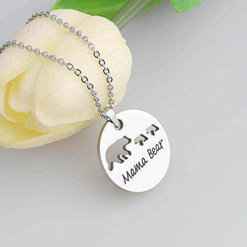 KUIYAI Sweet Mama and Baby Bear Round Pendant Necklace for Mother with 2 Children (2 Cubs Round)