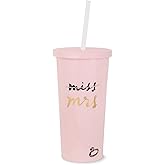 kate spade new york Acrylic Bridal Tumbler with Lid and Straw, 20 oz Tumbler for Bride to Be, Slim Double Wall Tumbler, Miss to Mrs. (Blush)