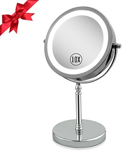 Lighted Vanity Mirror 1 X &amp; 10 X Magnifying Makeup Mirror with Lights for Shaving in Bathroom 7inch Double Sided with 360° Rotation