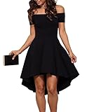 Farktop Women Maxi Off Shoulder Sleeve High Low Hems Skater Dress