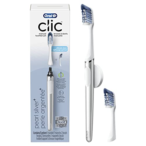 OralB Clic Manual Toothbrush, Chrome White, with 1 Bonus Replacement