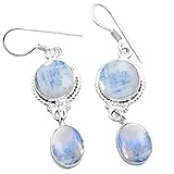 Genuine Rainbow Moonstone 925 Sterling Silver Overlay Handmade Fashion Earrings Jewelry