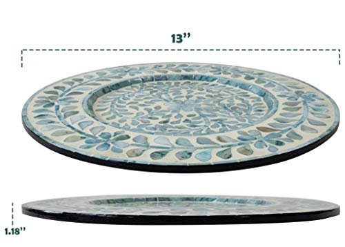 Mother Of Pearl Inlay Wood Charger Plates for Dining, Party, Wedding Reception and Decoration (Aqua Floral (2 Pack)) - Thumbnail 2