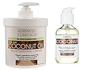Advanced Clinicals Coconut Oil Body Cream and Coconut Body oil skin care set for men and women. Large 16oz cream for face and body and 4oz body oil helps with stretch marks, scars, and blemishes.