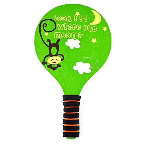 Classic Wooden Paddle Ball Game Set,Fun Racquet Game,Indoor Outdoor Easiest Racket Game (2 Thicker Wooden Rackets,4 Waterproof Birdies,1 Carry Bag)(Green)