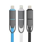 KAKOM® (3 Pack) 3.3ft 2-in-1 Lightning Cable Micro USB Cable Cord for iPhone 6 6 6s Plus 5 5s 5c, iPad Air, iPod 5, Sumsung, HTC, Motorola, Nokia and Other Android (blue white black)