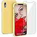 Case for iPhone XS Max, ProBien Liquid Silicone Full Protective Cover with Tempered Screen Protector Shockproof Durable Shell Compatible with 6.5 Inch 2018 Released-Yellow