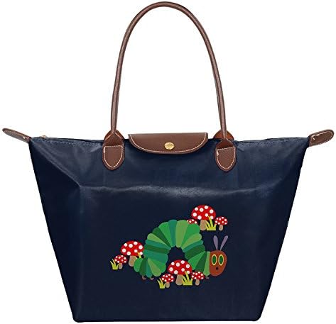 Oery Caterpillar With Mushroom Small Nylon Mini Shopping Beach Handbag Shoulder Tote Navy