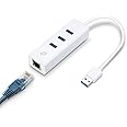 TP-Link USB 3.0 to Ethernet Adapter, Portable 3-port USB Hub with 1 Gigabit RJ45 Ethernet Port Laptop Network Adapter, Suppor